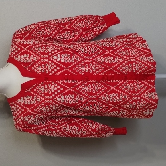 CAbi 6203 button down blouse Lyric top red with white eyelet top size small - Picture 1 of 11